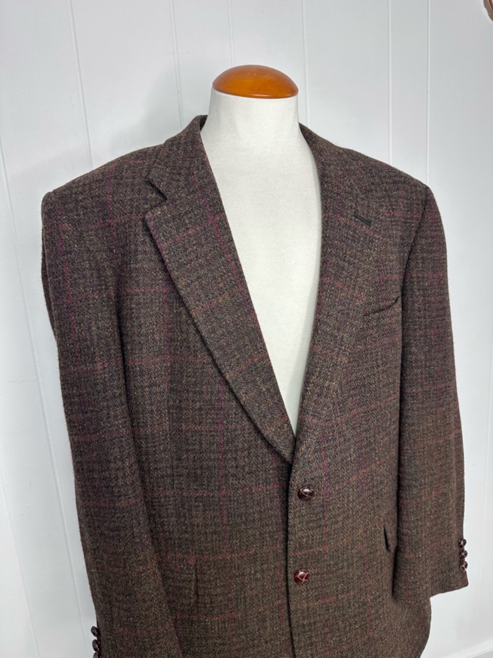 Harris Tweed Brown Multicolor Plaid Tweed Blazer